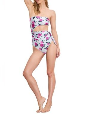 Good American Strapless Cutout One Piece Swimsuit Vintage Rose Floral Medium NWT